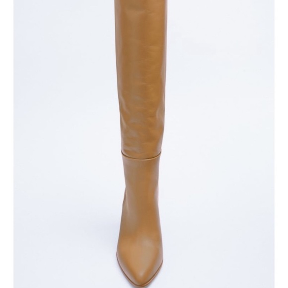 ZARA LEATHER KNEE HIGH HEEL BOOTS - SOLD OUT - Picture 5 of 7